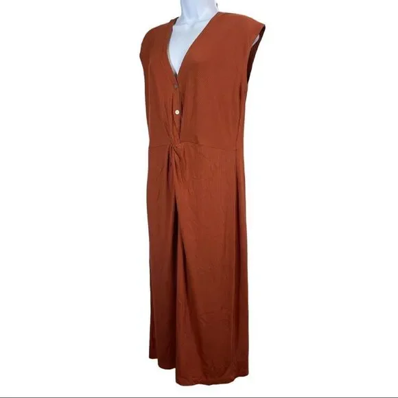 NWT LOFT Rust Orange Henley Twist Midi Dress L - Picture 4 of 10